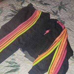 Aviator Nation Navy Blue Joggers with Pink, Orange, and Yellow Stripes